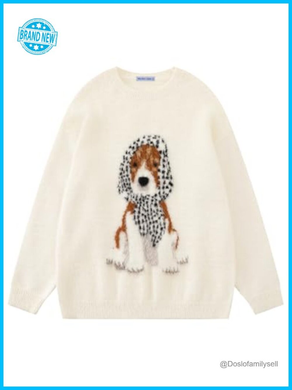 Oversized Crewneck Knit Pullover Cute Dog Graphic Sweater Y2K Streetwear